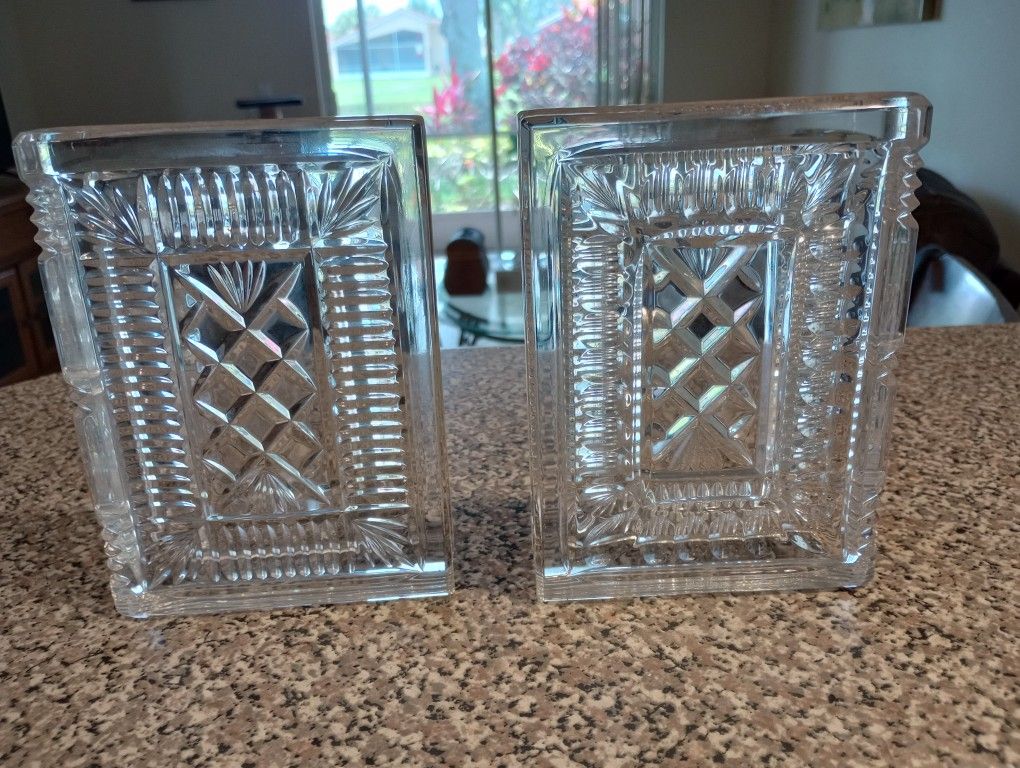 2 Waterford Crystal Book Bookends Cut Glass Art Paperweight Walden Pair
