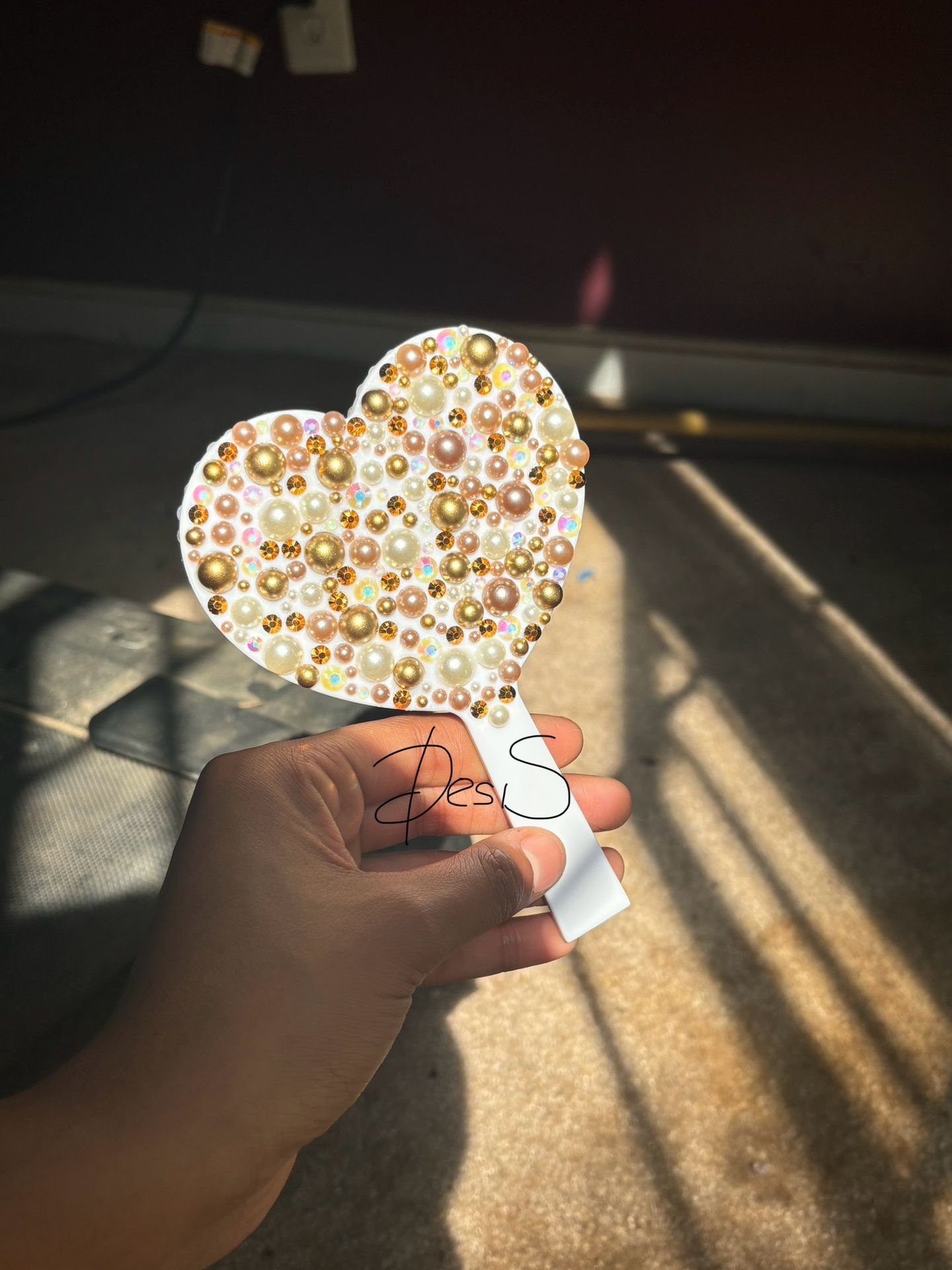 Heart Shaped Bedazzled Rhinestone Mirror