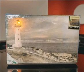 Canvas Wall Art Landscape Ocean CastlePoint LED Lighthouse Integrated 16x23.5 in