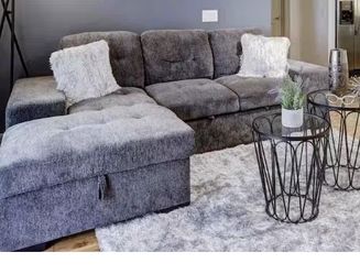 Small sectional with storage and 2 stools