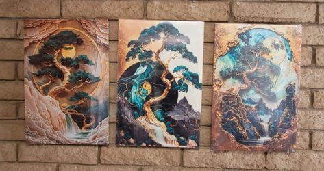 Green And Gold Landscape Canvas Wall Art 16x24"