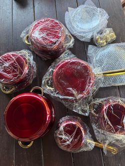 Red and Gold Stainless Steel Cookware Set