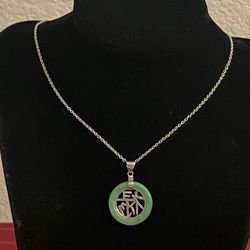Asian Design Pendant Necklace, Jade Gemstone with Chinese Characters