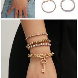 Multilayer Crystal Claw Chain Punk Style Cross Chain Bracelet, Gold and Silver Color
