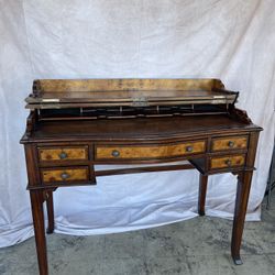 Theodore Alexander Campaign Acacia Leather Brown Wood Secretary Desk