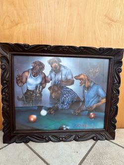Vintage 1996 David McManis Framed "Dogs Playing Pool" Art Print