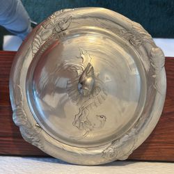 Kayserzinn pewter platter, likely part of a lidded fish service or serving set from around 1900.
