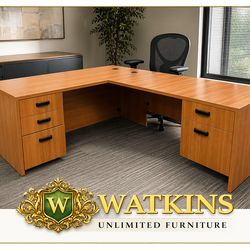 Beautiful Executive Wood L-Shaped Desk – 5 Drawers – Free Local Delivery