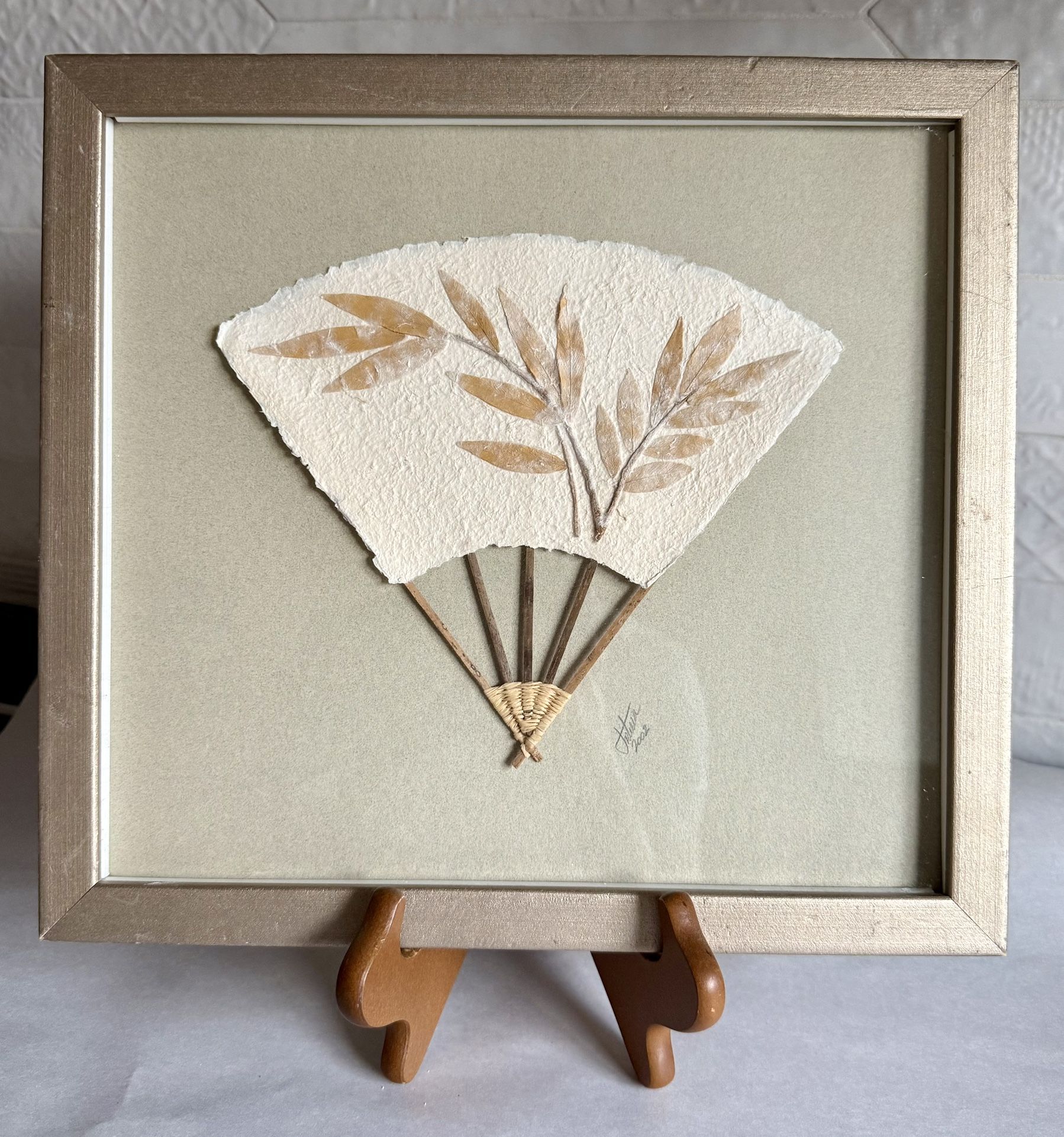 Custom Framed Signed Interia 2002 Pressed Plant On Fan