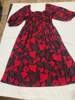Red and Black Floral Smocked Maxi Dress