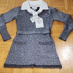 Chic Gray Sweater Dress with White Collar