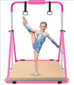 Gymnastics Bar with Self-Inflating Mat for Kids, Adjustable / Foldable / Sturdy