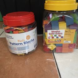 Wooden Cubes And pattern blocks