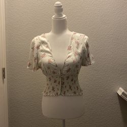 White With Flowers Crop Top