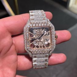 Cartier Skeleton with raised solitaire prongs on band (Moissanite)