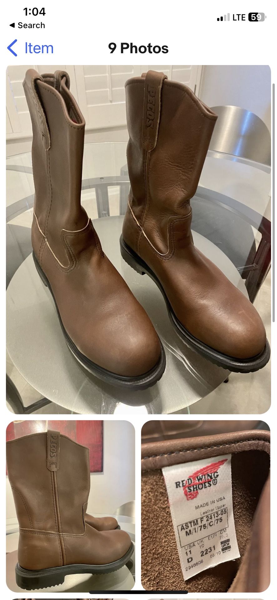 New Red Wing Pecos 2231 Brown Leather Steel Toe Work Boots Without Tags. Size 11