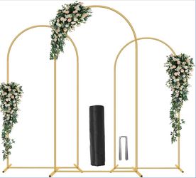 Metal Arch Backdrop Stand, Set Of 3 (6/6.6/7.2 Ft) Wedding Arched Frame With 12 Ground Nails And Storage Bag, Stable Arched Background Stand For Weddi