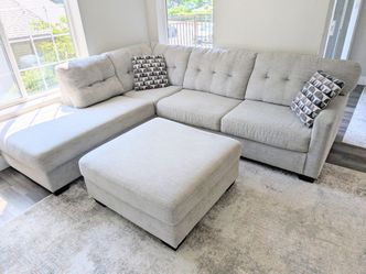 Ashley Mahogany L shaped couch with Ottoman