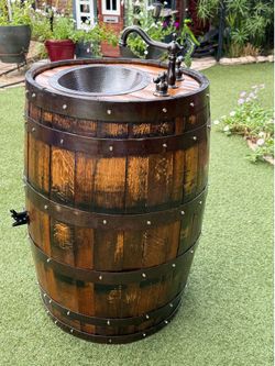 Whiskey barrel sink