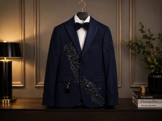 Men’s Navy Blue Prom/Wedding Tuxedo Suit – Worn Once – Excellent Condition