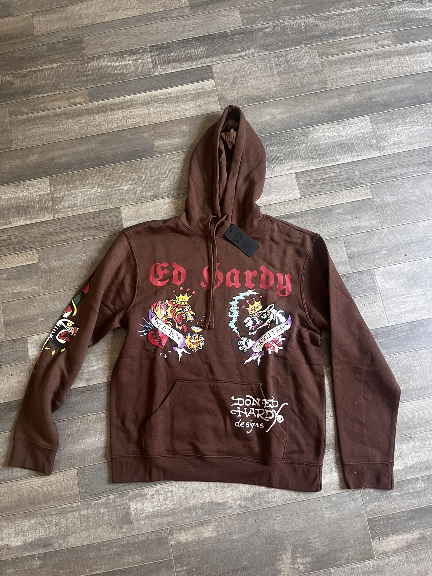 Ed Hardy brown tiger hoodie pull over size M