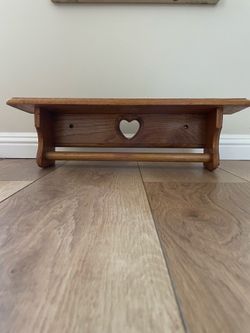 Vintage Wooden Heart Shelf w/ Towel Bar