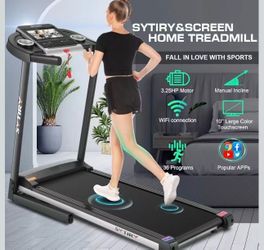 SYTIRY Treadmills for Home with TV Screen and WiFi,Smart Foldable Treadmill Machine,3D Virtual Sports Scene,HiFi Speakers,Popular APP for Social Netwo