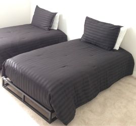 COMPLETE 6-PC BEDROOM SETUP:  One (1) : Twin Frame + Ashley 12" Mattress + Full Bedding Complete premium Twin bedroom setup.