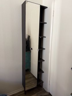 Tall Mirror Cabinet with Side Shelves