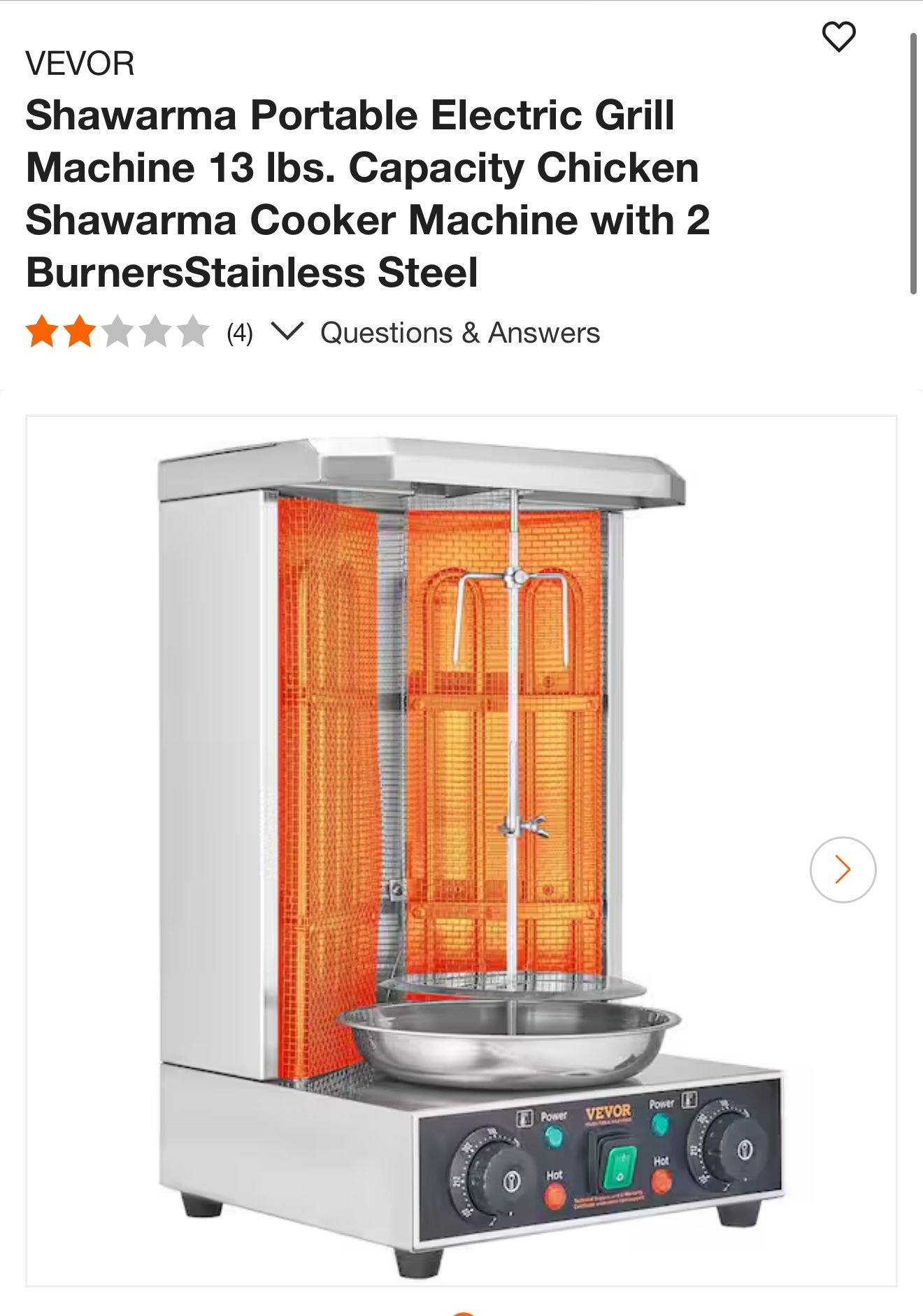 Model: ZH-9211R Shawarma Portable Electric Grill Machine 13 lbs. Capacity Chicken Shawarma Cooker Machine with 2 BurnersStainless Steel