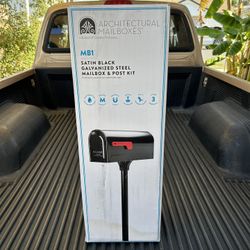 Architectural Mailboxes MB1 Black, Steel, Post Mount Mailbox & 2 in. In-Ground Post **Mailbox Has Some Dents**