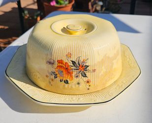 Antique Ivory From Salem Floral Cakel Dome Covered PANCAKE WARMER Plate!