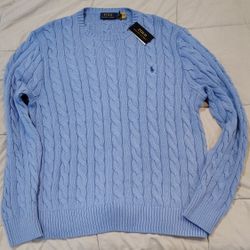 Polo Ralph Lauren Cable Knit Sweater Light Blue Size XL NWT