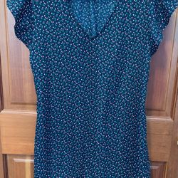 Boden Cynthia Shift Dress Womens Sz 10 Navy Cherry Print, Flutter Sleeve, Pockets