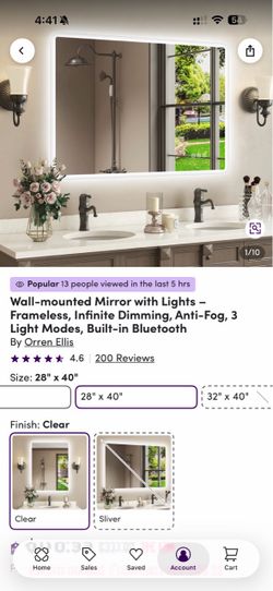 28 x 40 LED Wall Mirror with Bluetooth