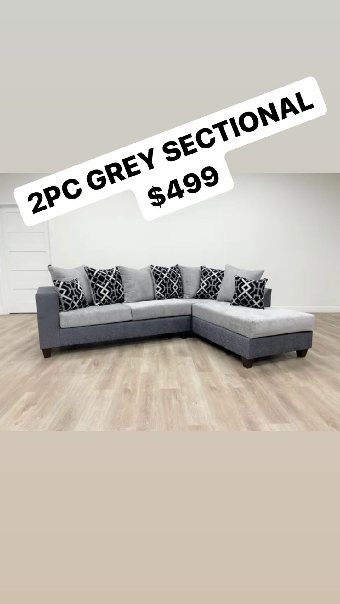 2pc Grey 2 Tone Sectional 