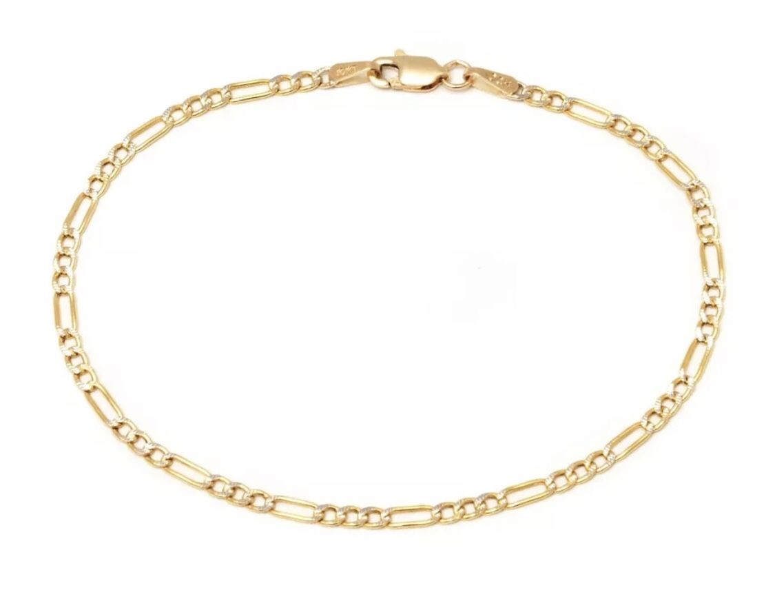π 10K Yellow Gold Figaro Bracelet 3mm & 7β Long