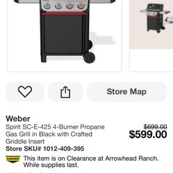 Weber Spirit SC-E-425 4-Burner Propane Gas Grill in Black with Crafted $699.00 $599.00 Griddle Insert
