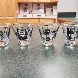 Vintage Set Of 4 Libbey Curio Line Shot Bar Glasses