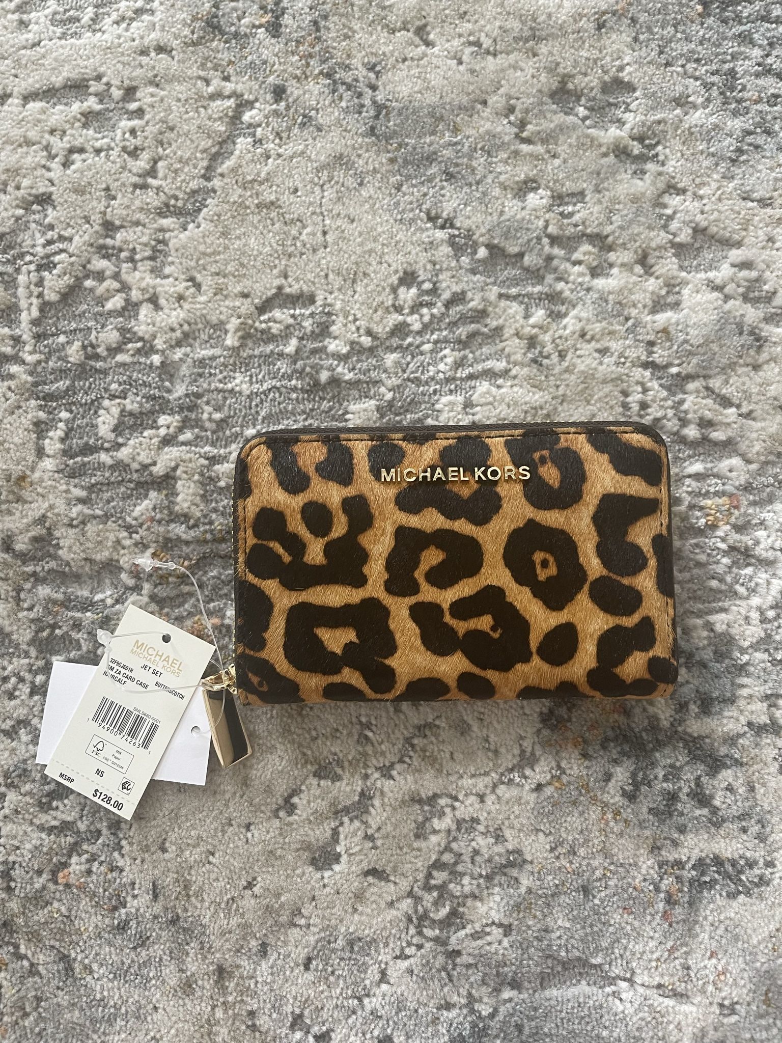 Small Leopard Print Calf Hair Wallet