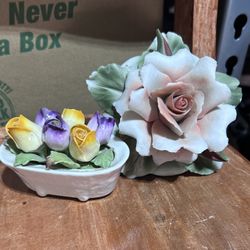 Hand Painted Capodimonte Porcelain Rose Flowers