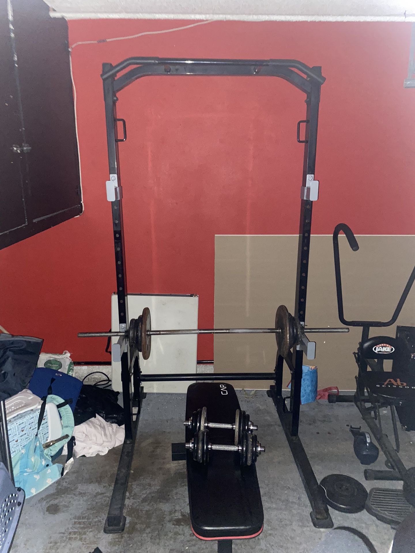 Pull Up Bar Squat Rack With Weight Bench And 146 Lbs Of Total Weight