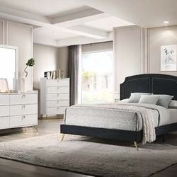 Brand New 4PC Black Velvet Bedroom Set