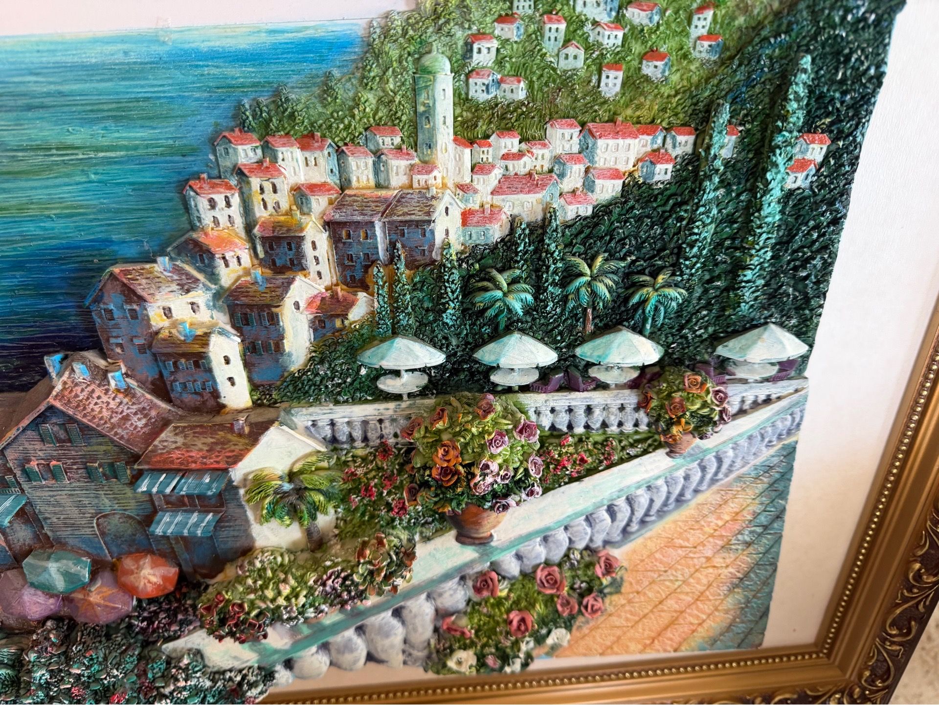 Large Framed Textured Mediterranean Coastal Wall Art