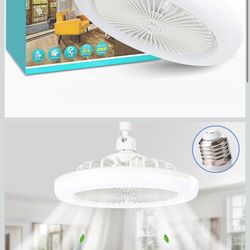 DGO Socket Fan Light with Remote Control, 3 Colors 3000K-6500K Dimmable LED Light Bulb Screw in Ceiling Fan for Bedroom, Kitchen, Storage Room, Closet