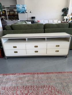 White Campaign-Style Dresser with Metal Frame