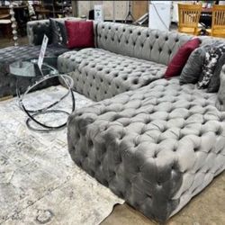 Sectional Sofa Grey Velvet NEW financing Available  Finance  $39 Down No Credit Needed 