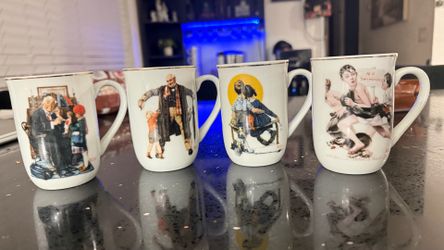Vintage Norman Rockwell Coffee Mug Set – 4 Collectible Cups – $35