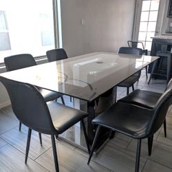 Glass Dinning Table With Chairs - Black 