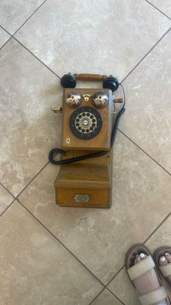 Vintage Wall-Mount Rotary Telephone – Solid Wood